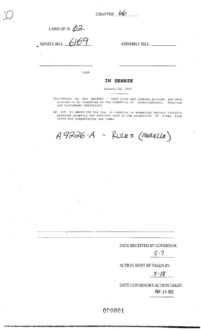NYS Bill and Veto Jackets: 2002, Chapter 66