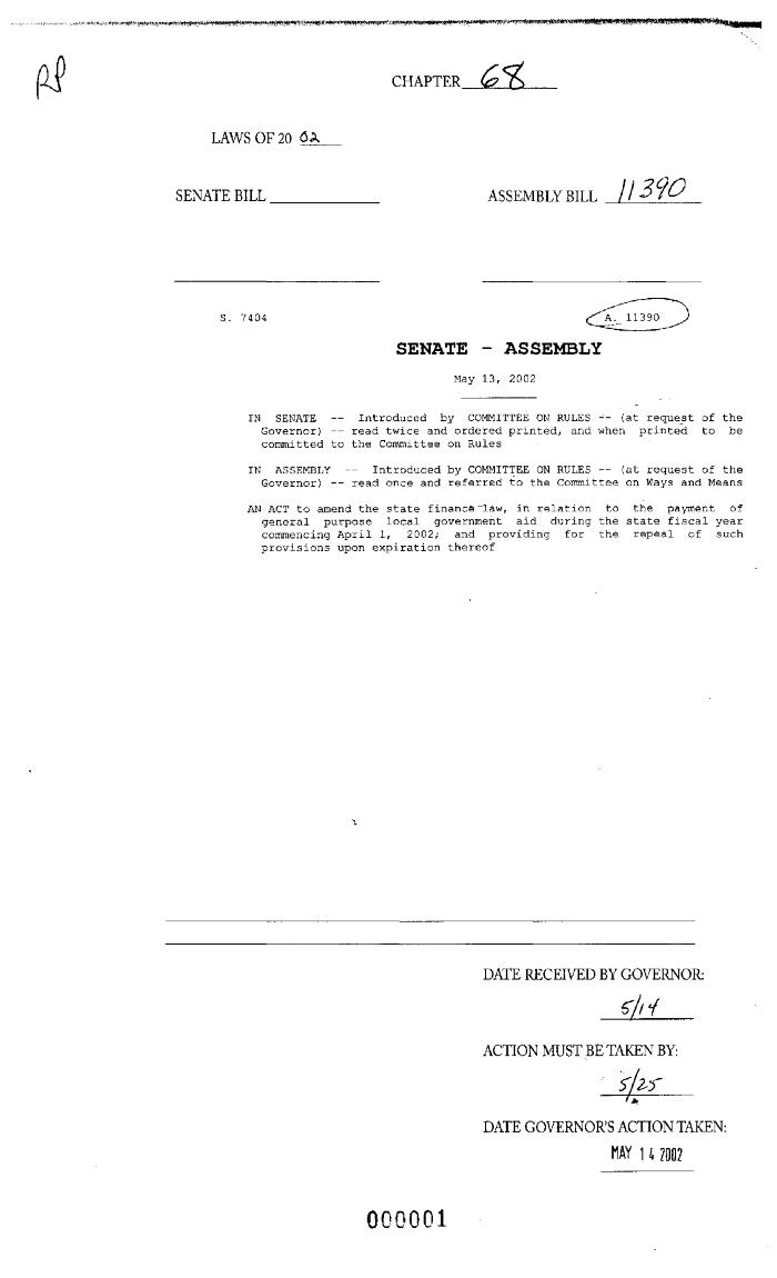 NYS Bill and Veto Jackets: 2002, Chapter 68