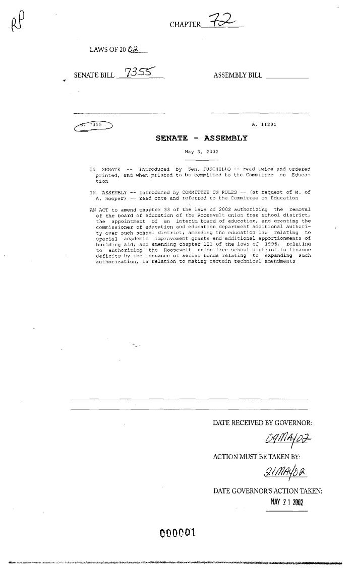NYS Bill and Veto Jackets: 2002, Chapter 72