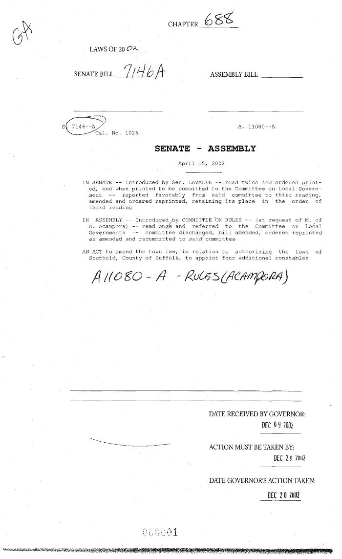 NYS Bill and Veto Jackets: 2002, Chapter 688