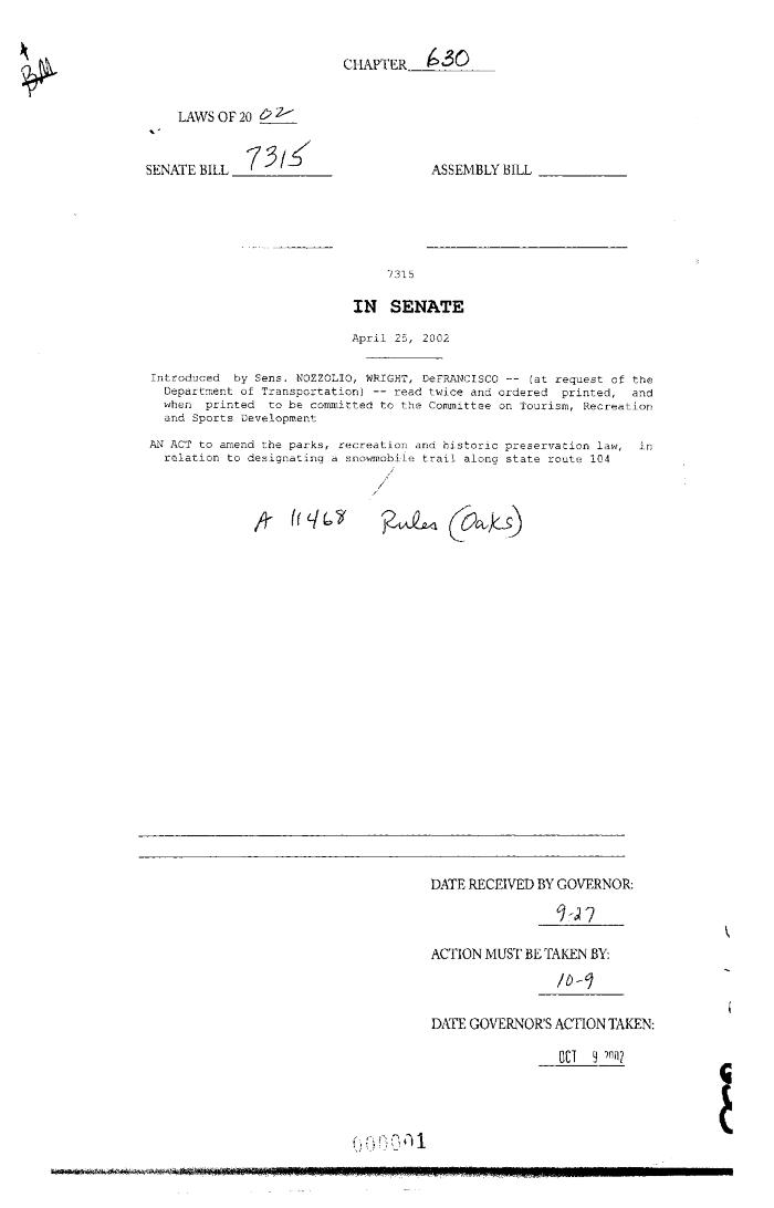 NYS Bill and Veto Jackets: 2002, Chapter 630