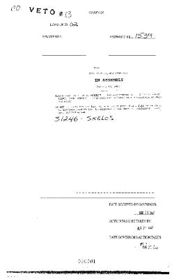 NYS Bill and Veto Jackets: 2002, Veto 13