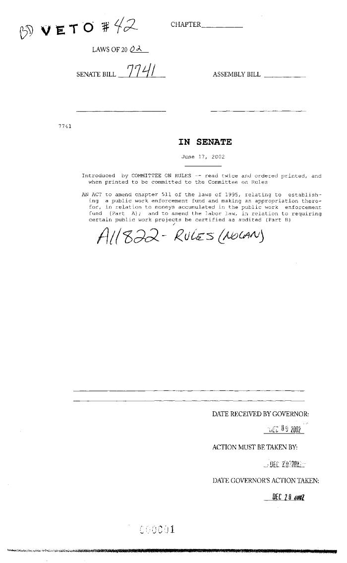 NYS Bill and Veto Jackets: 2002, Veto 42
