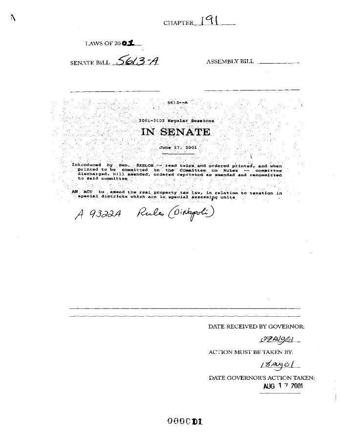 NYS Bill and Veto Jackets: 2001, Chapter 191