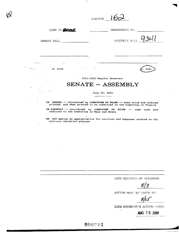 NYS Bill and Veto Jackets: 2001, Chapter 162