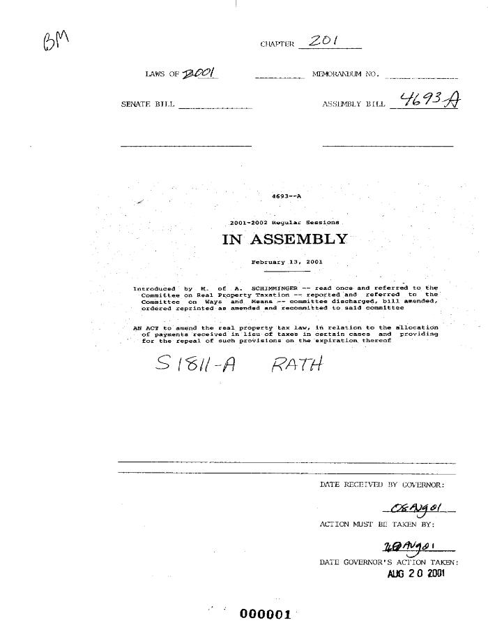 NYS Bill and Veto Jackets: 2001, Chapter 201