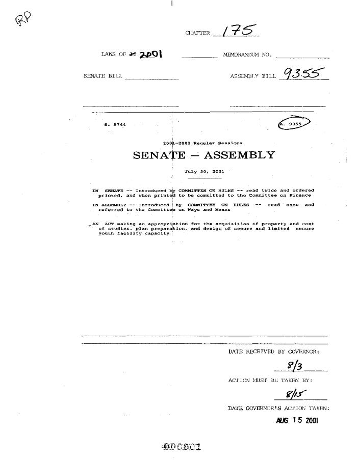 NYS Bill and Veto Jackets: 2001, Chapter 175