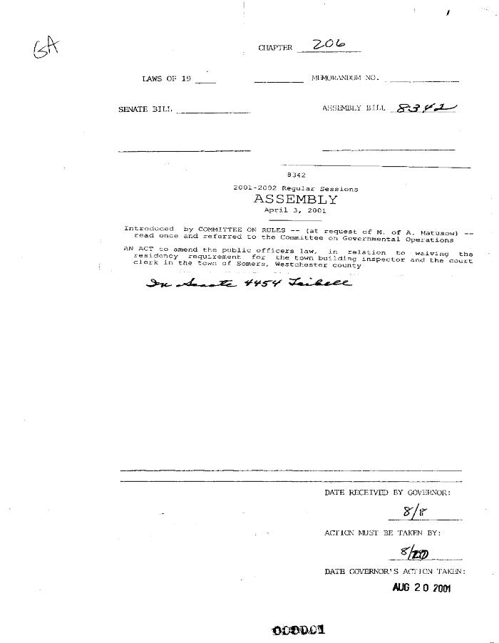 NYS Bill and Veto Jackets: 2001, Chapter 206