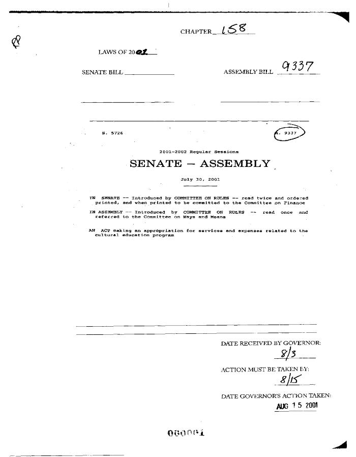 NYS Bill and Veto Jackets: 2001, Chapter 158