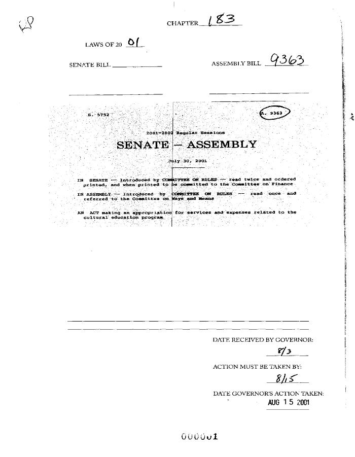 NYS Bill and Veto Jackets: 2001, Chapter 183