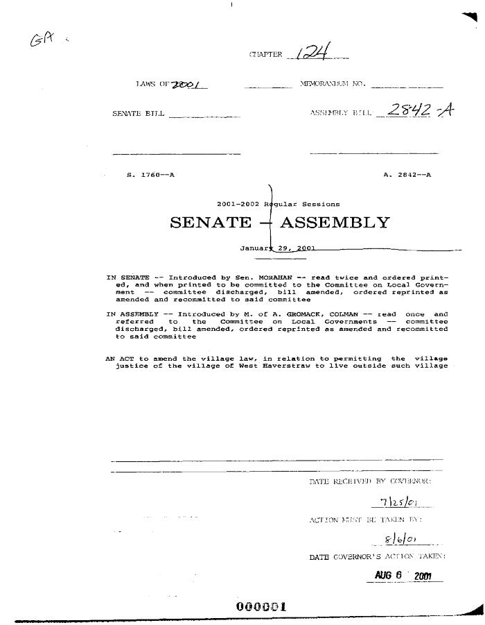 NYS Bill and Veto Jackets: 2001, Chapter 124