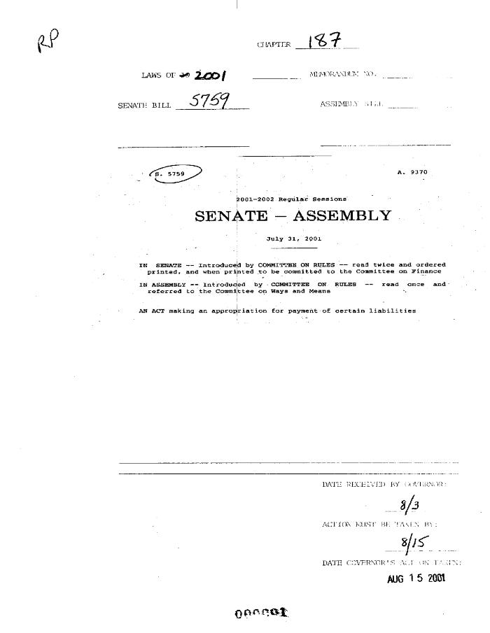 NYS Bill and Veto Jackets: 2001, Chapter 187