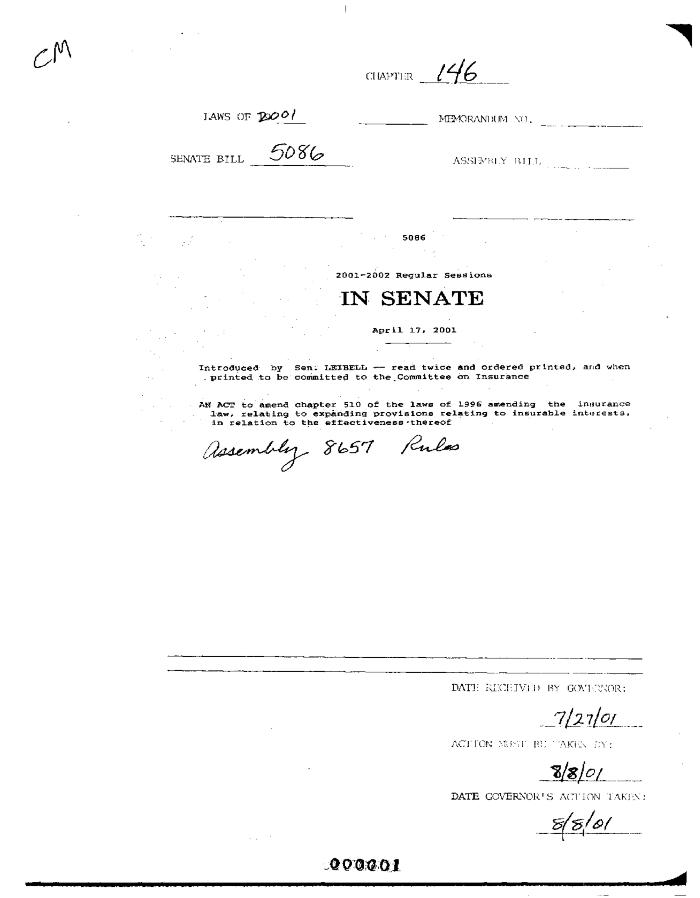 NYS Bill and Veto Jackets: 2001, Chapter 146