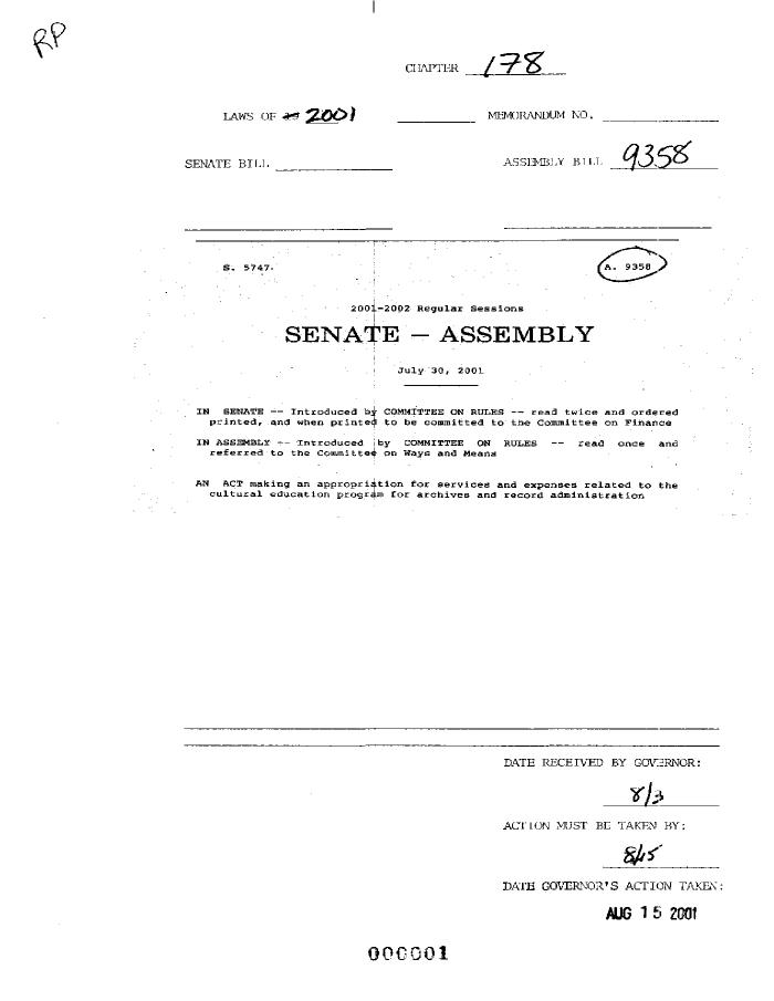 NYS Bill and Veto Jackets: 2001, Chapter 178