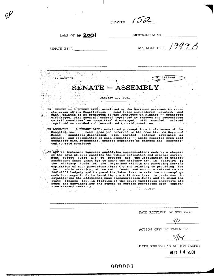 NYS Bill and Veto Jackets: 2001, Chapter 152