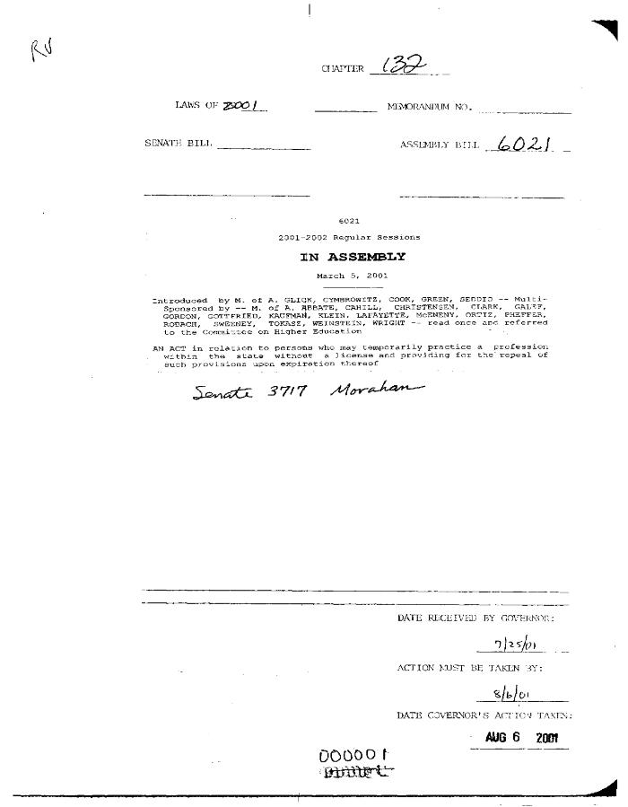 NYS Bill and Veto Jackets: 2001, Chapter 132