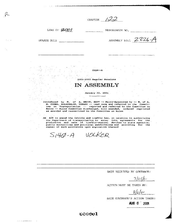 NYS Bill and Veto Jackets: 2001, Chapter 122