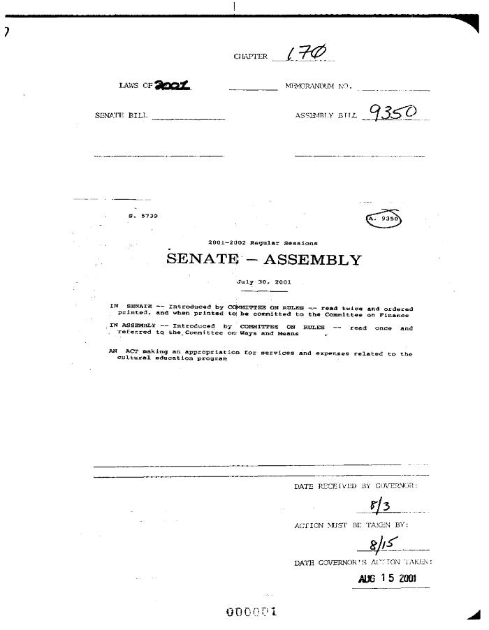 NYS Bill and Veto Jackets: 2001, Chapter 170