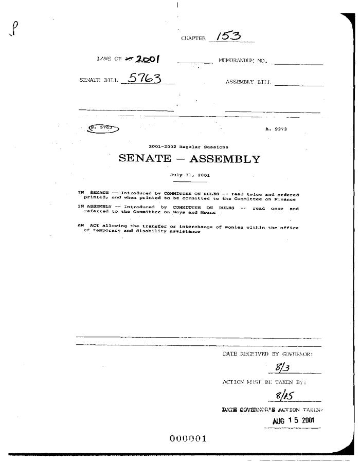NYS Bill and Veto Jackets: 2001, Chapter 153