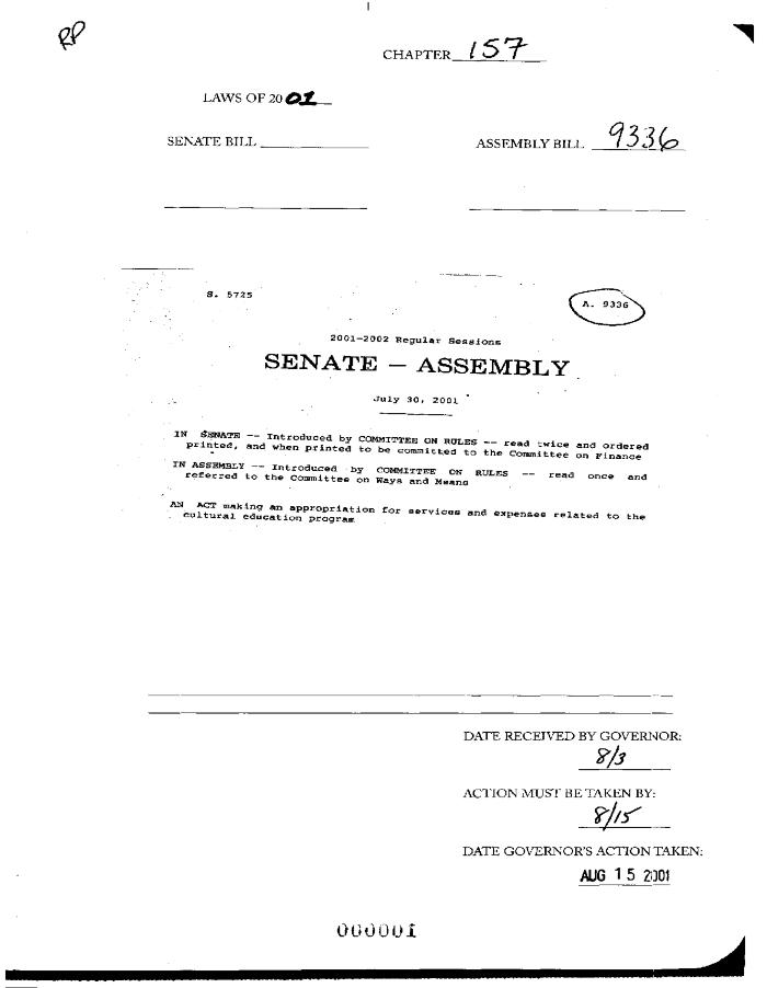 NYS Bill and Veto Jackets: 2001, Chapter 157