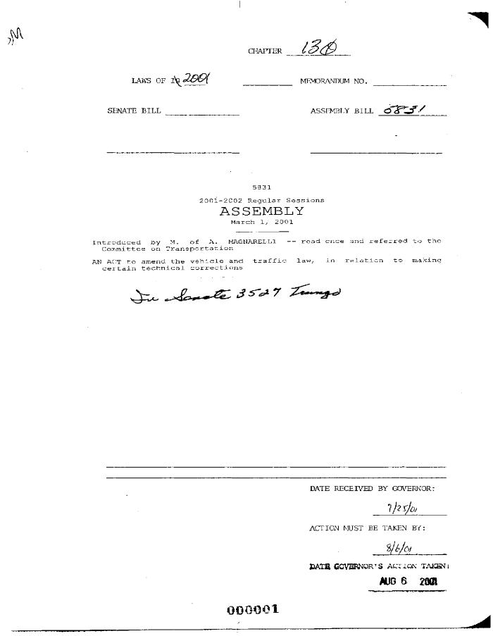 NYS Bill and Veto Jackets: 2001, Chapter 130