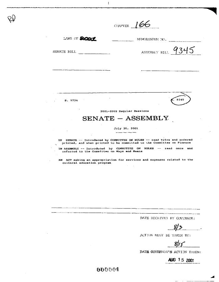 NYS Bill and Veto Jackets: 2001, Chapter 166