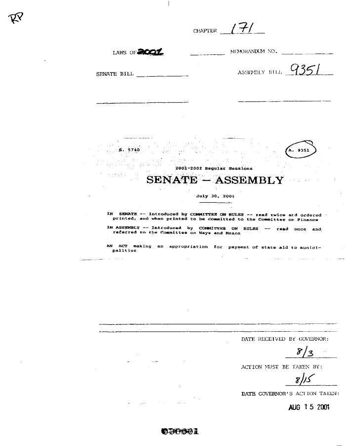 NYS Bill and Veto Jackets: 2001, Chapter 171