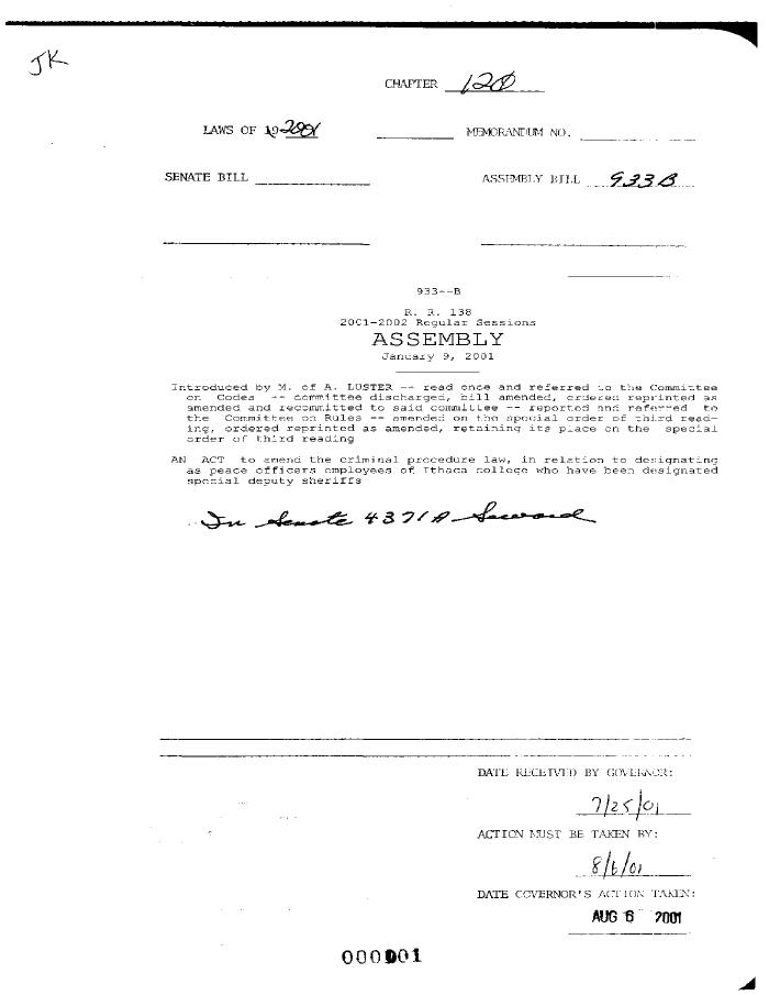 NYS Bill and Veto Jackets: 2001, Chapter 120
