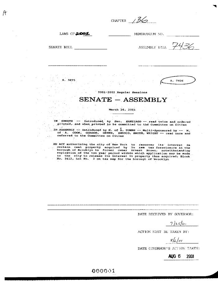 NYS Bill and Veto Jackets: 2001, Chapter 136