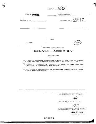 NYS Bill and Veto Jackets: 2001, Chapter 168