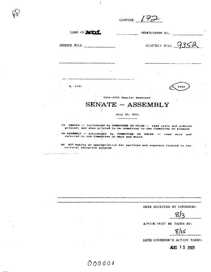 NYS Bill and Veto Jackets: 2001, Chapter 172