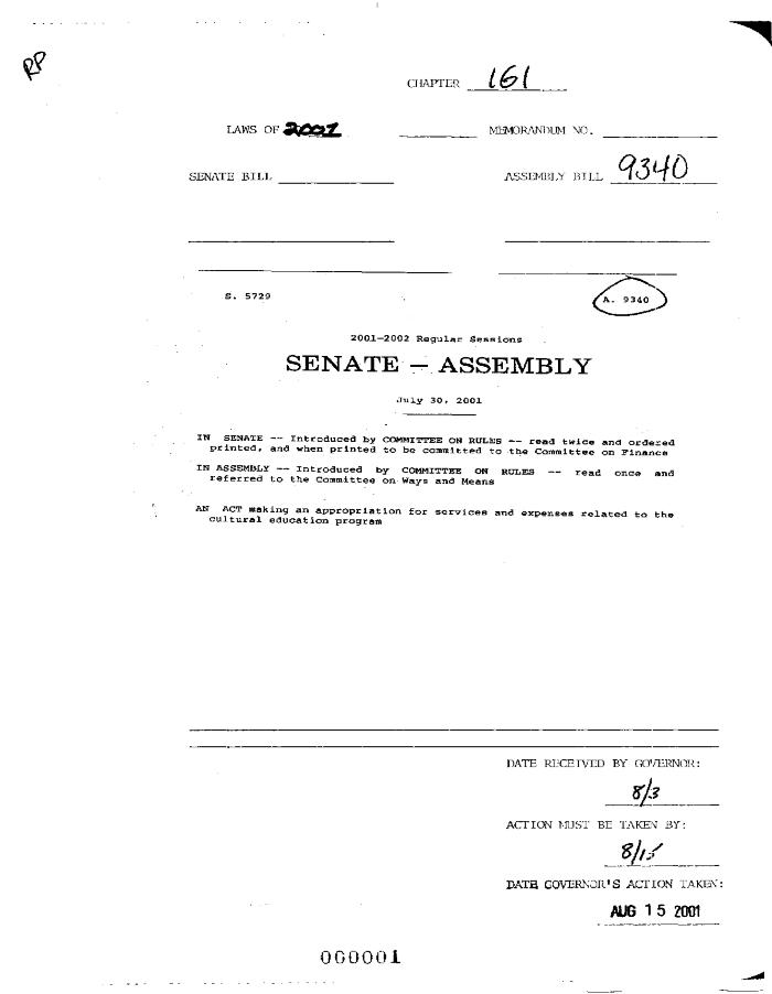 NYS Bill and Veto Jackets: 2001, Chapter 161