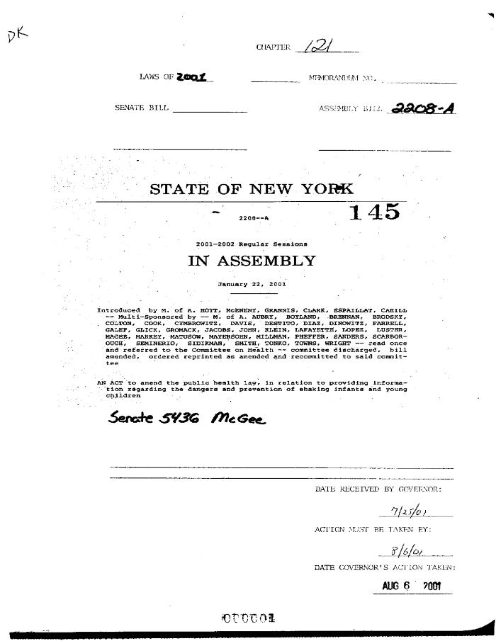 NYS Bill and Veto Jackets: 2001, Chapter 121