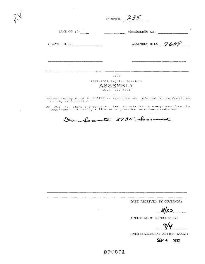 NYS Bill and Veto Jackets: 2001, Chapter 235