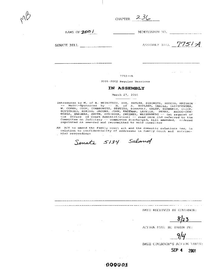 NYS Bill and Veto Jackets: 2001, Chapter 236