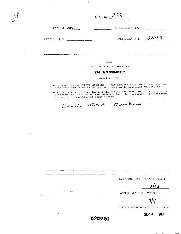 NYS Bill and Veto Jackets: 2001, Chapter 238