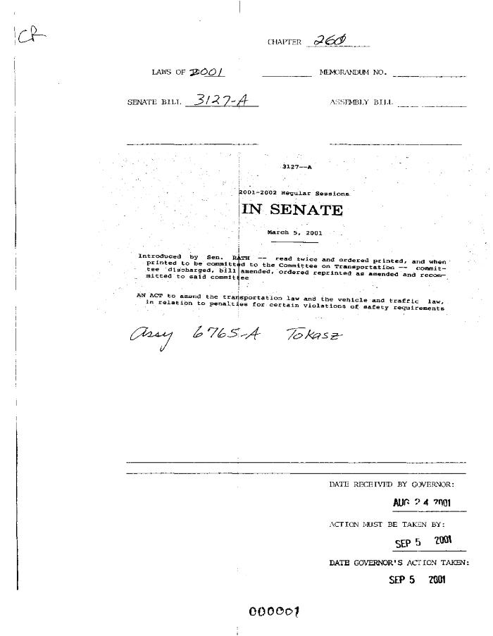 NYS Bill and Veto Jackets: 2001, Chapter 260