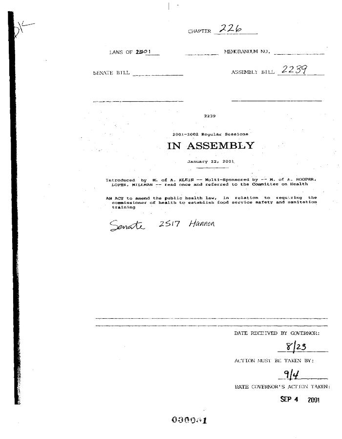NYS Bill and Veto Jackets: 2001, Chapter 226