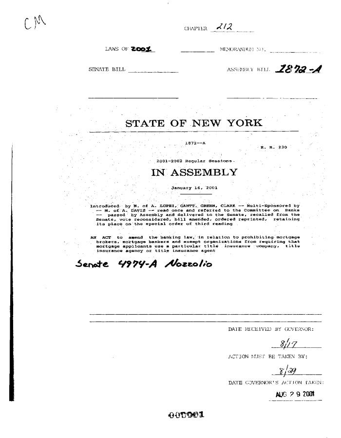 NYS Bill and Veto Jackets: 2001, Chapter 212