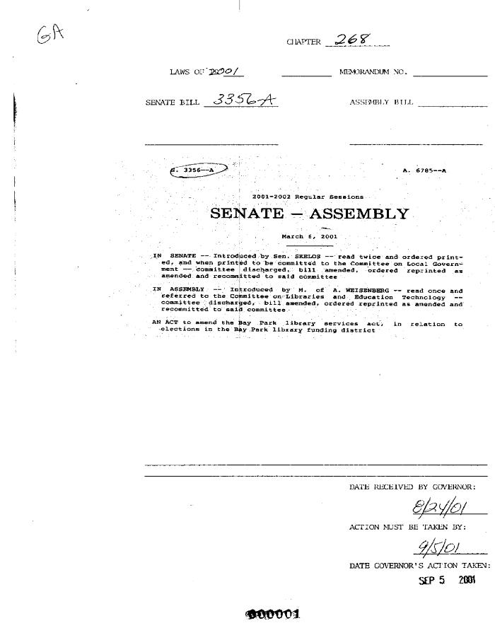 NYS Bill and Veto Jackets: 2001, Chapter 268