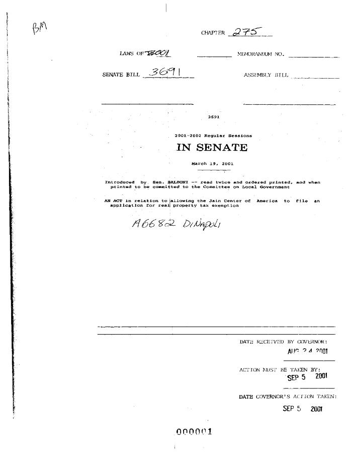 NYS Bill and Veto Jackets: 2001, Chapter 275