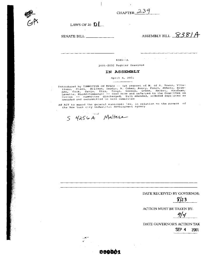 NYS Bill and Veto Jackets: 2001, Chapter 239