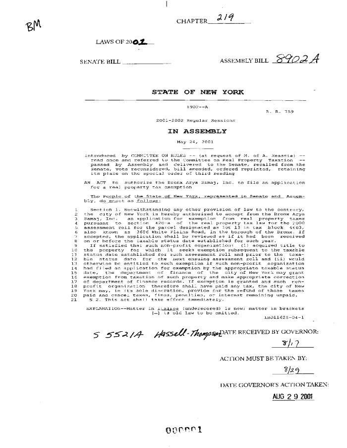 NYS Bill and Veto Jackets: 2001, Chapter 219