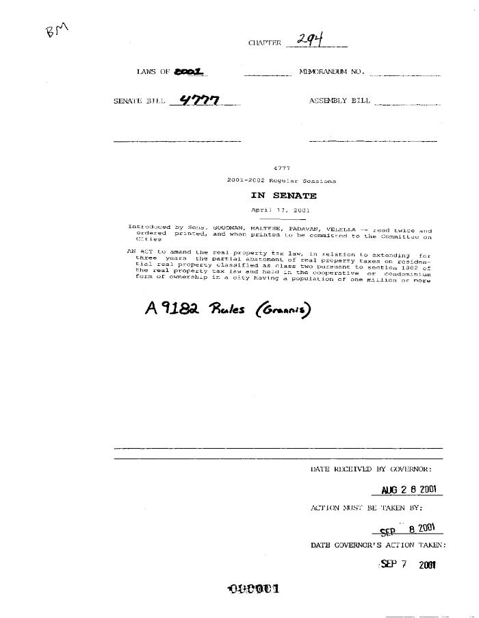 NYS Bill and Veto Jackets: 2001, Chapter 294