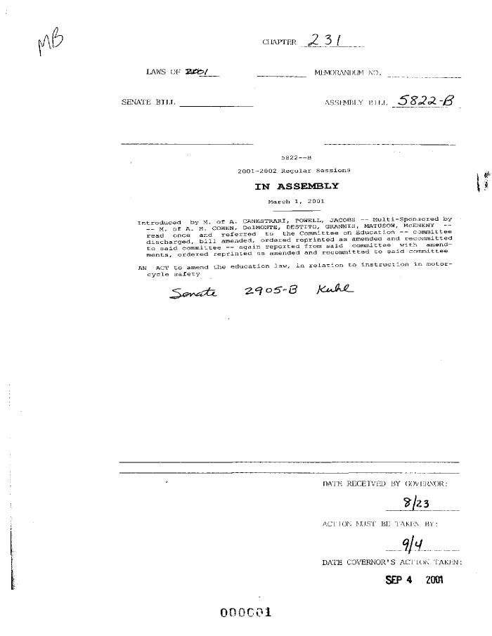 NYS Bill and Veto Jackets: 2001, Chapter 231
