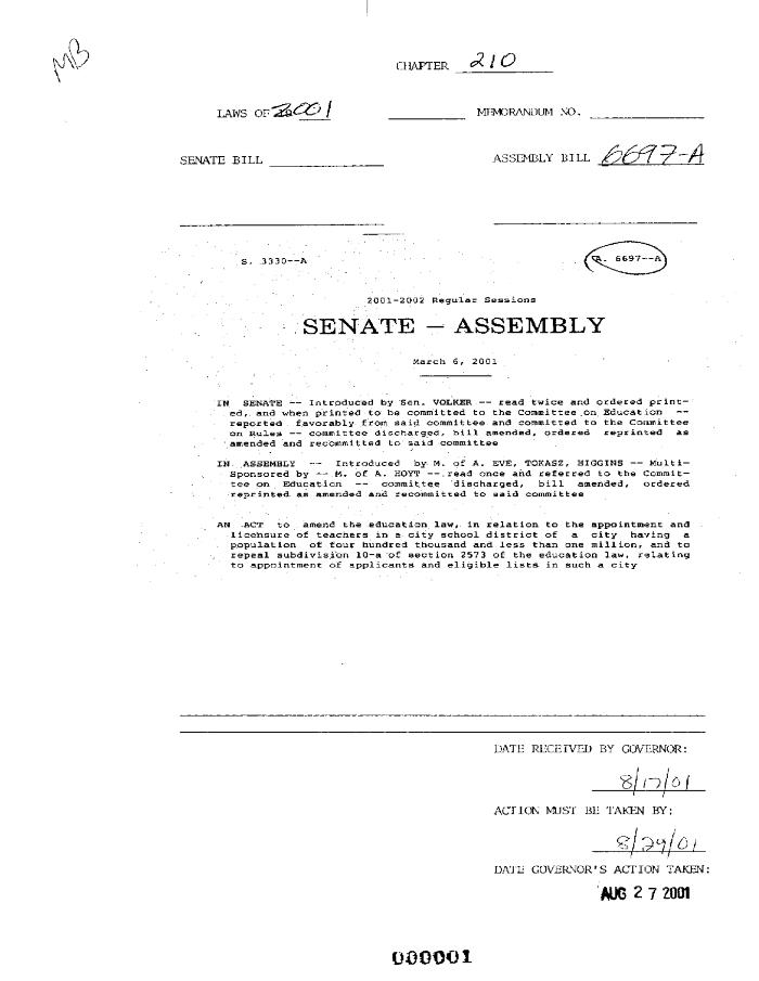 NYS Bill and Veto Jackets: 2001, Chapter 210