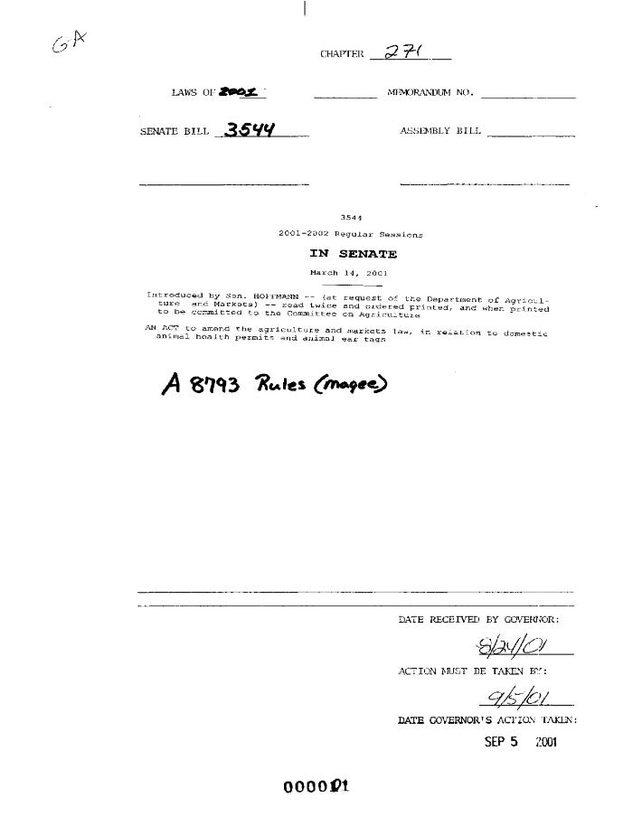 NYS Bill and Veto Jackets: 2001, Chapter 271
