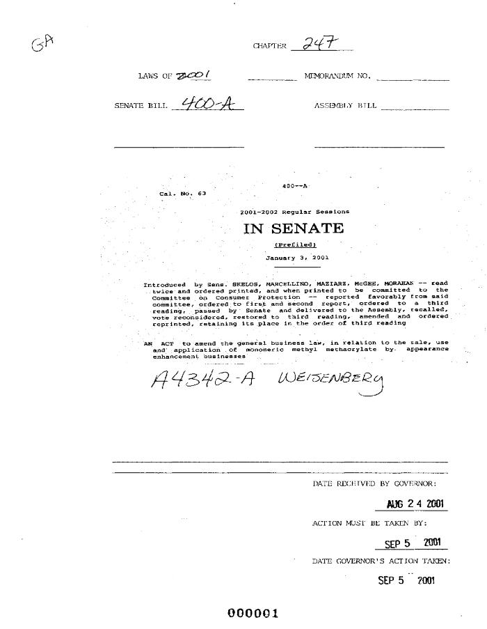 NYS Bill and Veto Jackets: 2001, Chapter 247