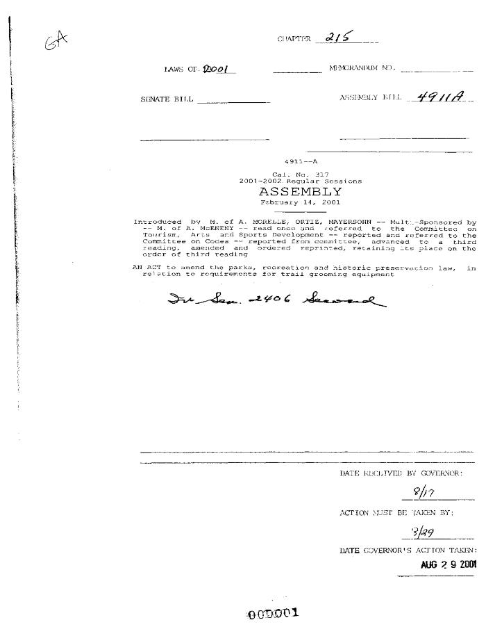 NYS Bill and Veto Jackets: 2001, Chapter 215