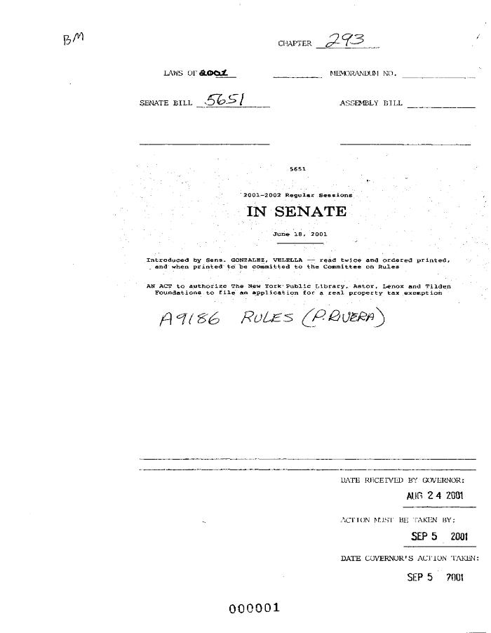 NYS Bill and Veto Jackets: 2001, Chapter 293